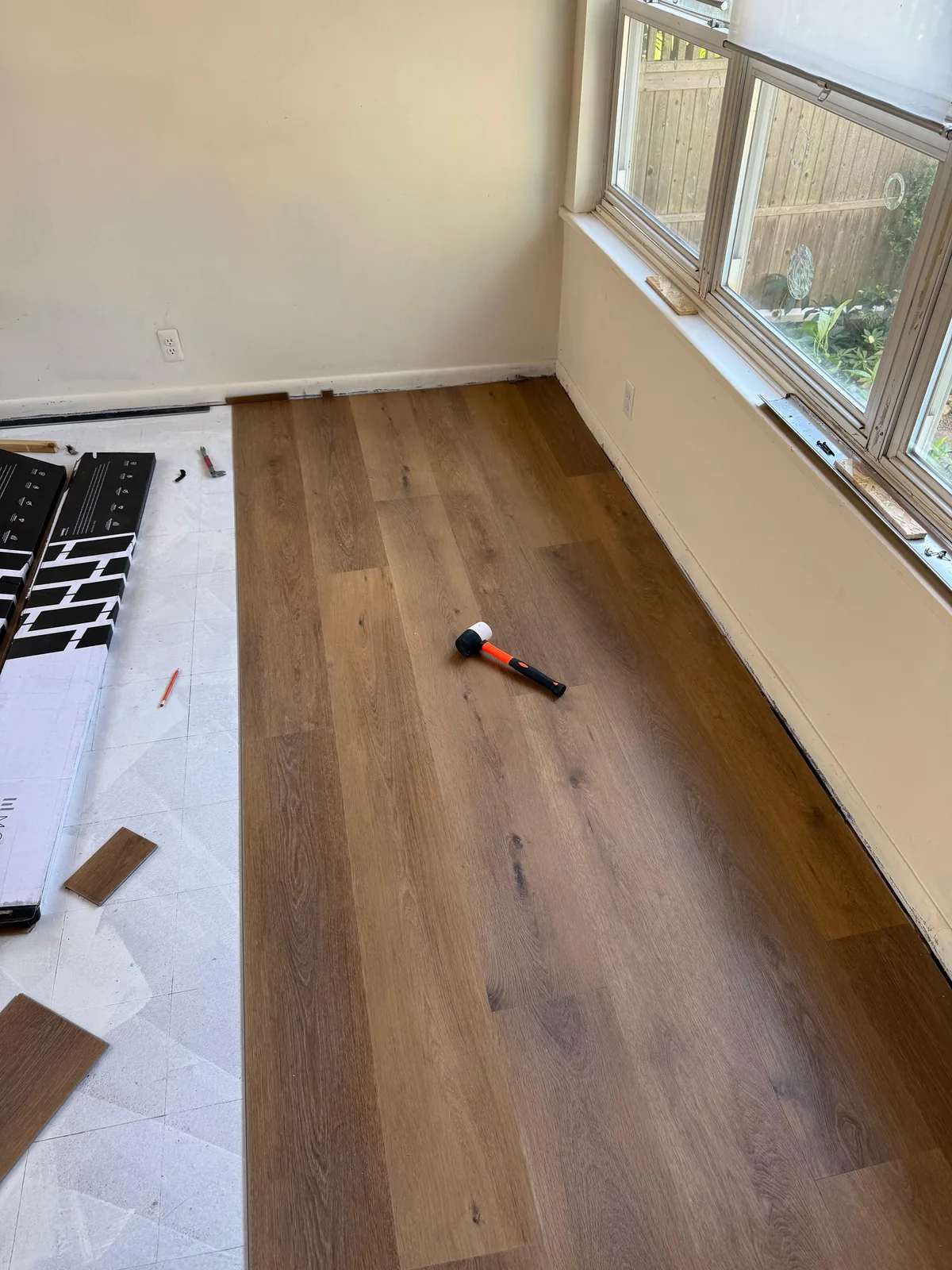 Plank floor install in progress