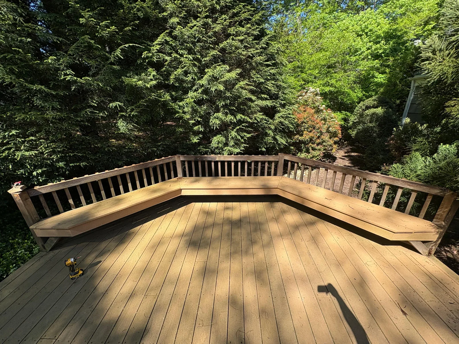 Wood deck, built-in bench