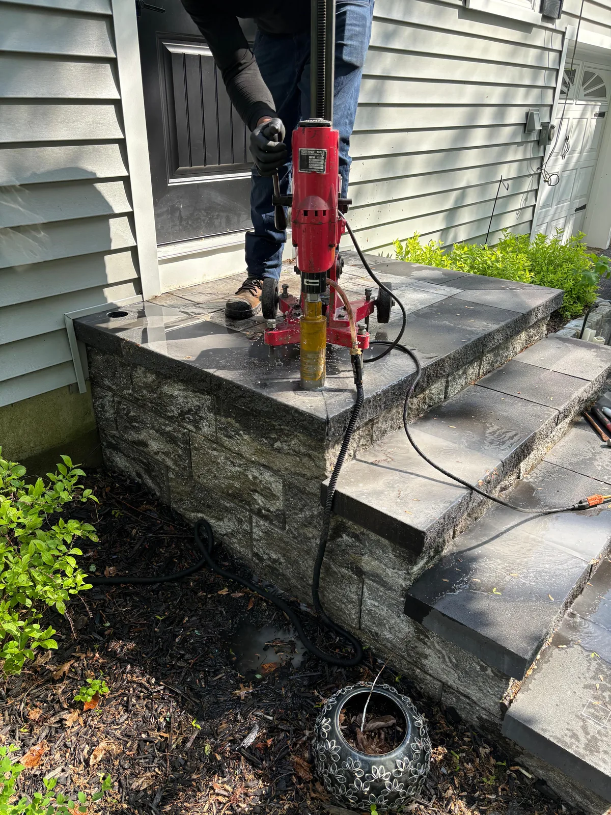 Core drill on stone steps