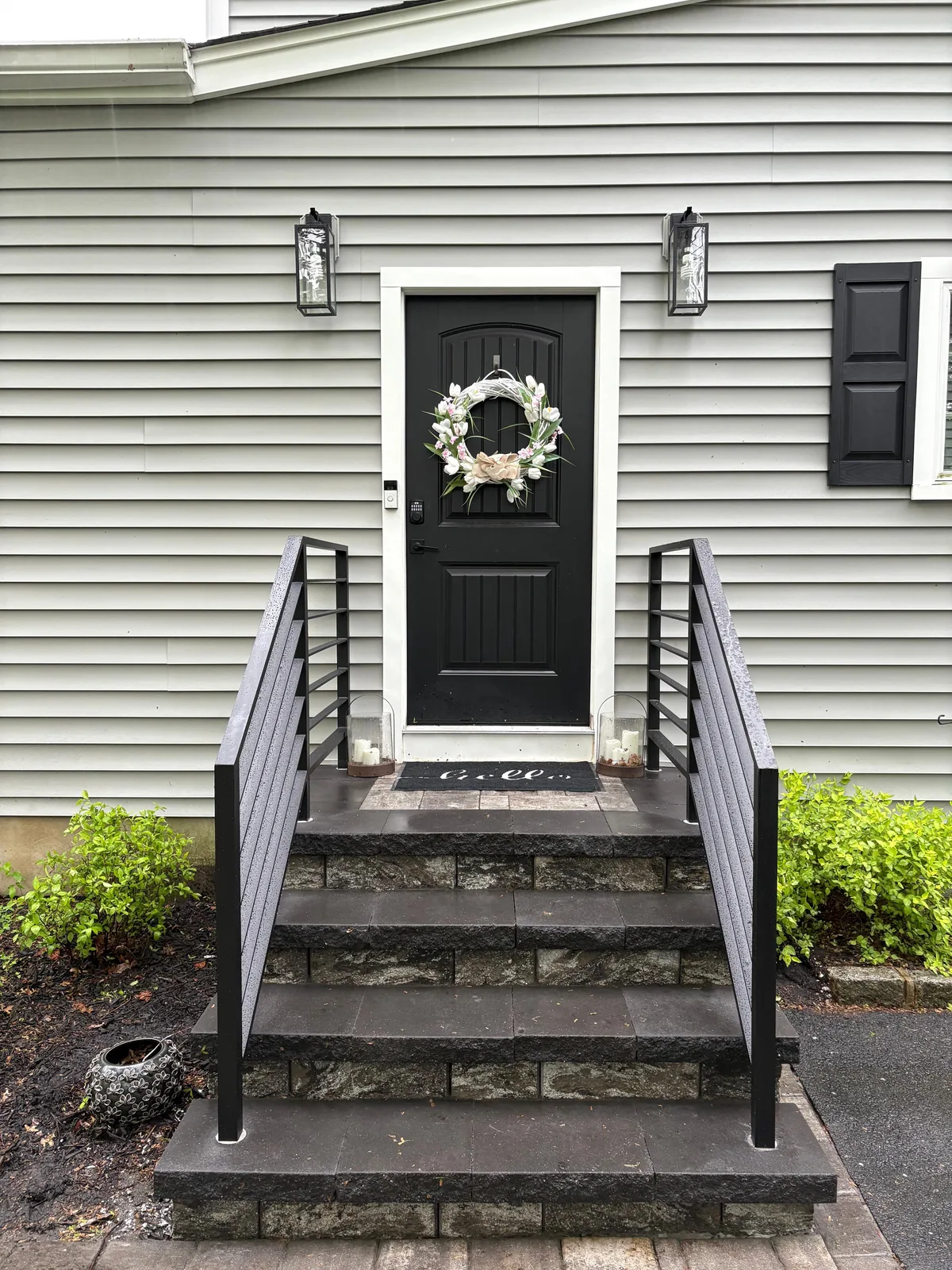 Black double door entry