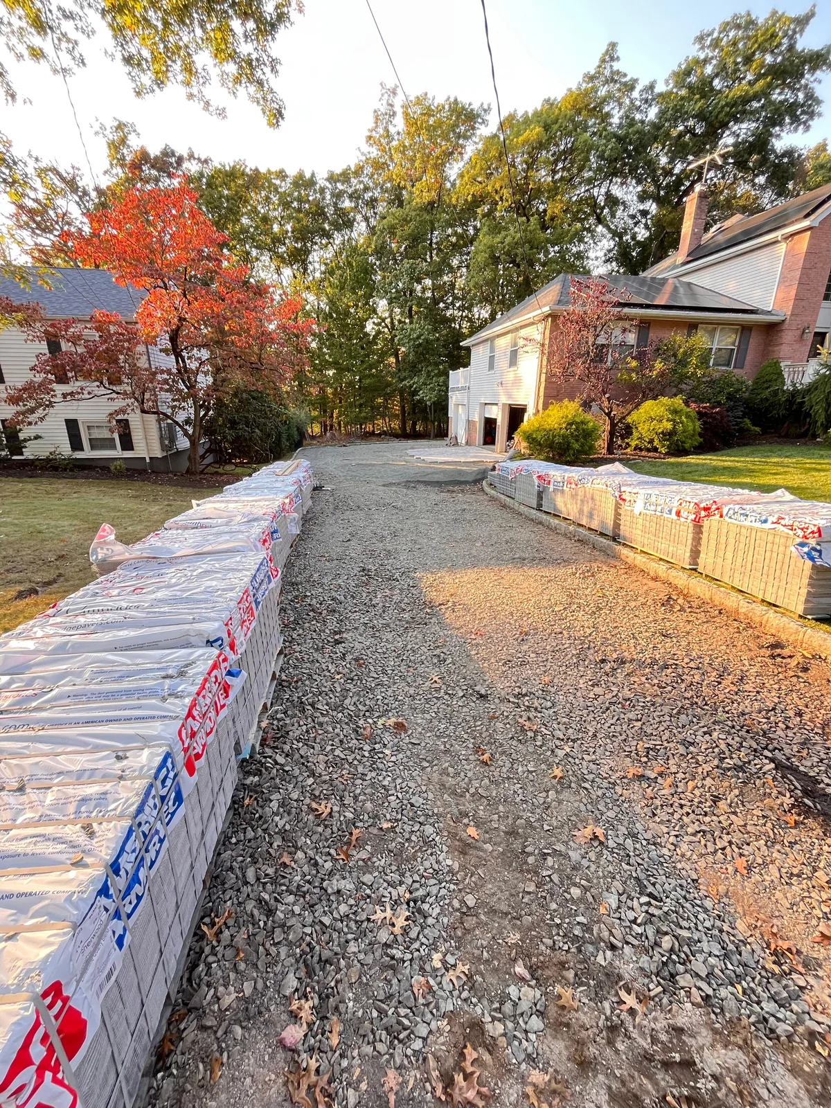 Driveway base ready, paver pallets