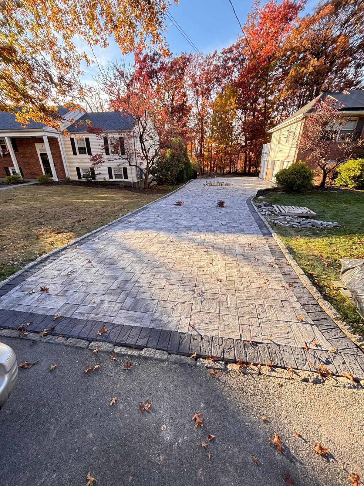 Stamped concrete, autumn trees